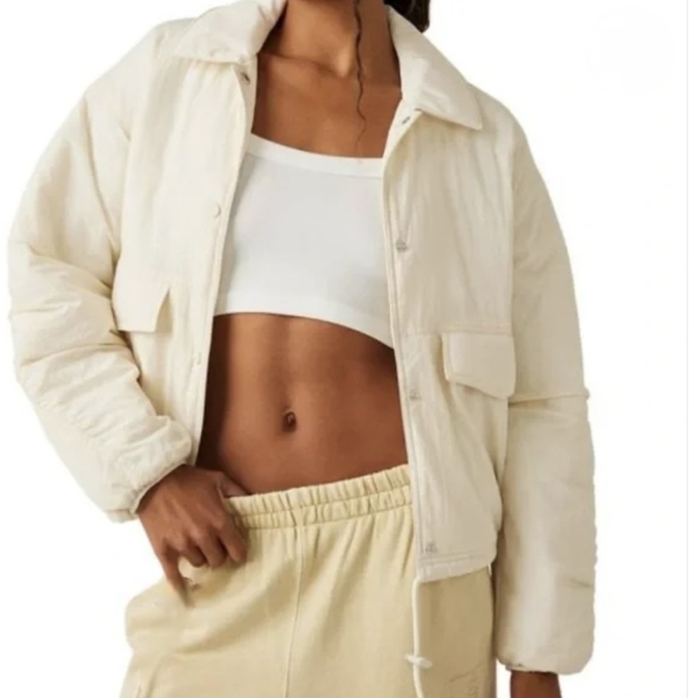EUC Free People Off The Bleachers Coaches Jacket Size S Sea Salt Coastal Cruise